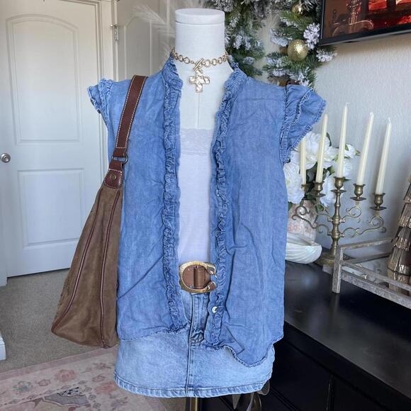 Denim Ruffle Blouse - Picture 2 of 4